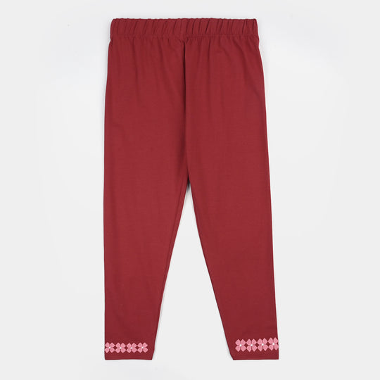 Girls Lycra Jersey EMB Tights FLOWER-RED