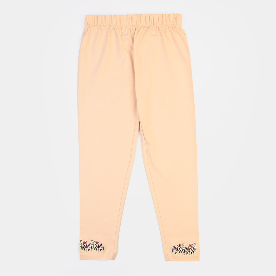 Girls Lycra Jersey EMB Tights LEAVES-Cream