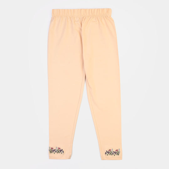Girls Lycra Jersey EMB Tights LEAVES-Cream