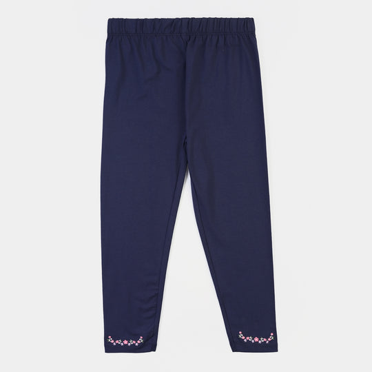 Girls Lycra Jersey EMB Tights NAVY FLOWER-NAVY