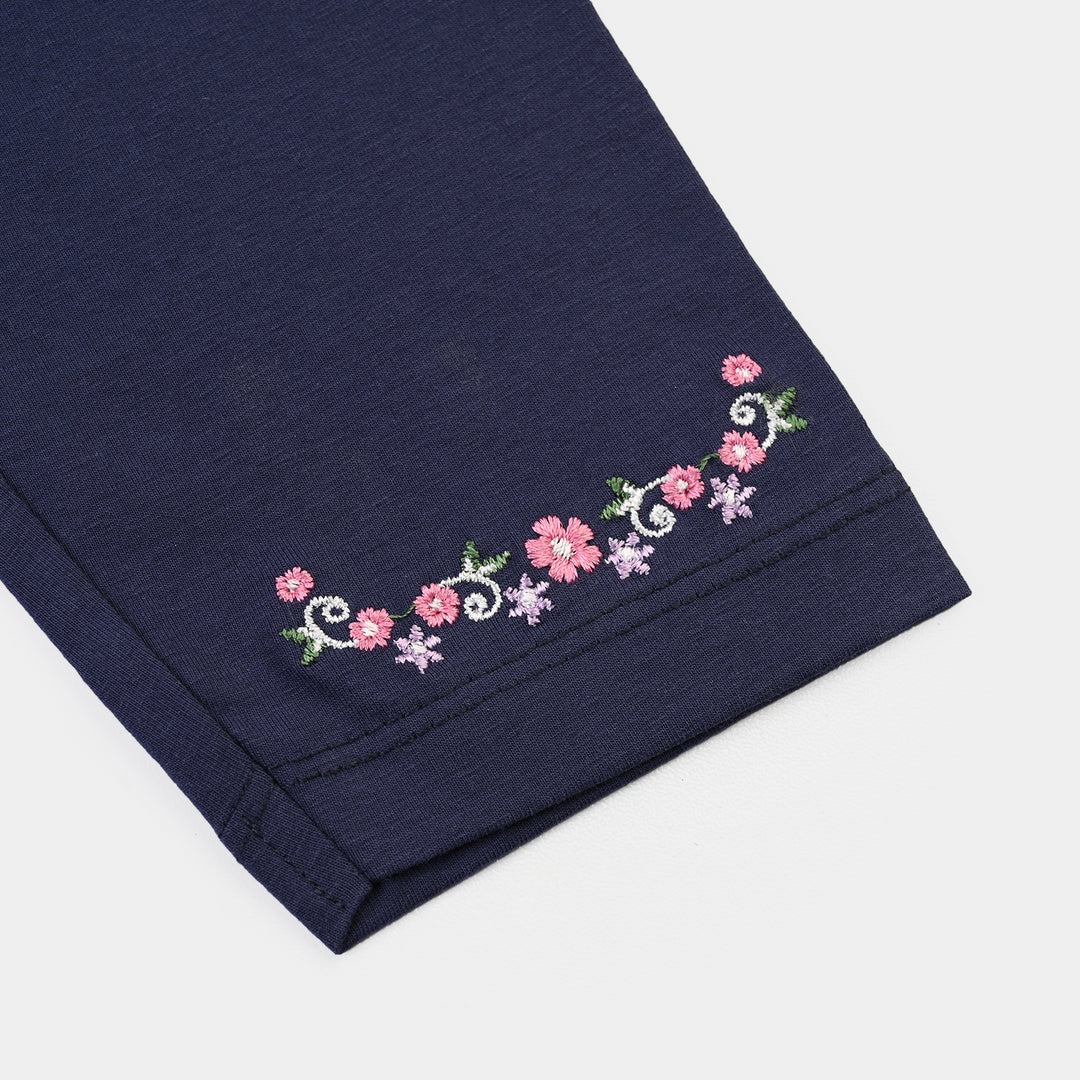 Girls Lycra Jersey EMB Tights NAVY FLOWER-NAVY