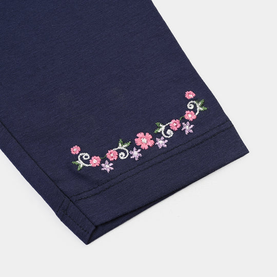Girls Lycra Jersey EMB Tights NAVY FLOWER-NAVY