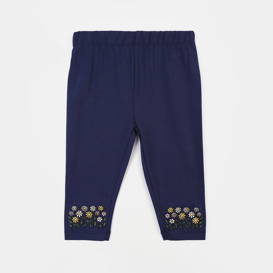 Infant Girls Lycra Jersey EMB Tights FLORAL-NAVY