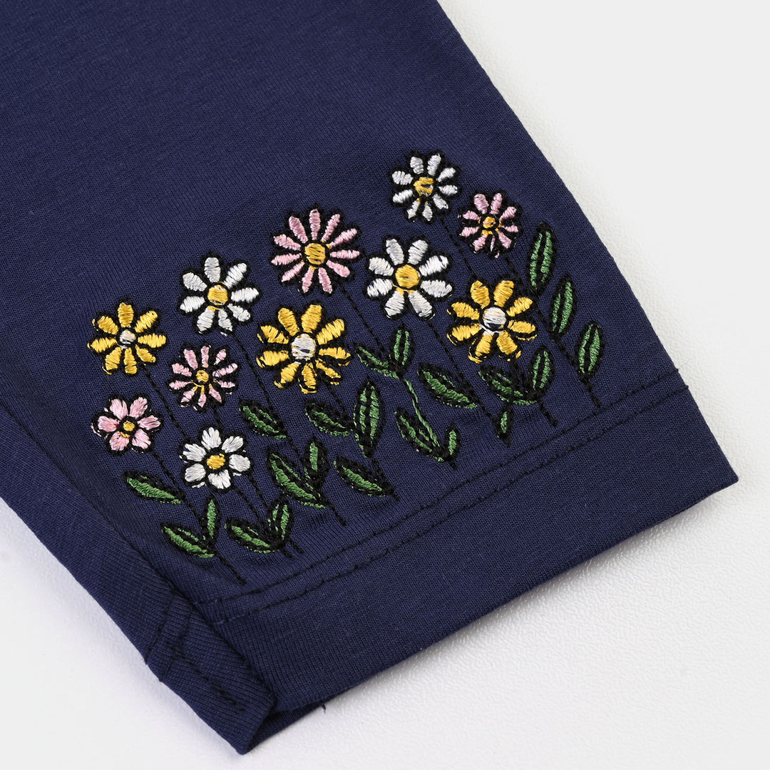 Infant Girls Lycra Jersey EMB Tights FLORAL-NAVY