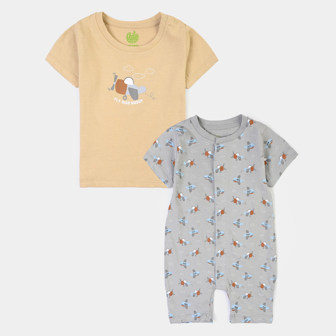 Infant Boys Cotton Jersey 2 Piece Set Air craft-Grey.Brown