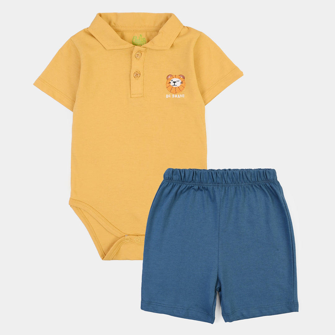 Infant Boys Cotton Jersey 2 Piece Set Be Brave-Yellow.Blue