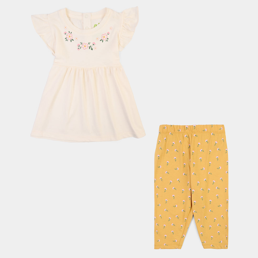 Infant Girls Cotton Jersey 2 Piece Set PETALS AURA-Off White.Yellow