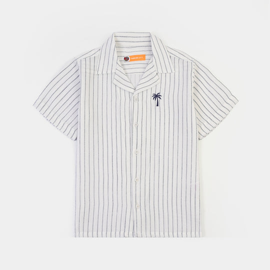 Boys Yarn Dyed Shirt (Salty Vibes)-WHITE