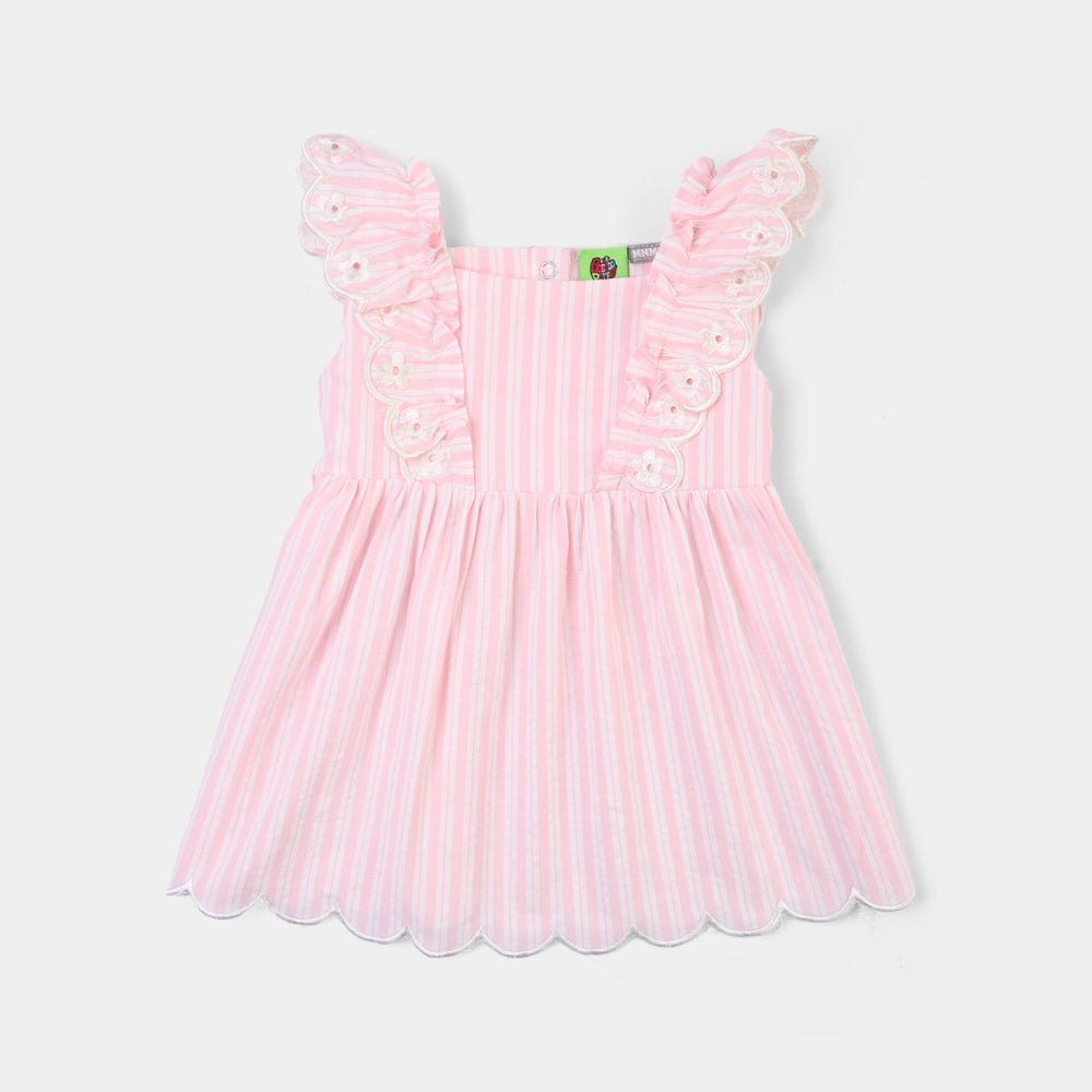 Infant Girls Cotton 2Pc Suit- Pink Stripes