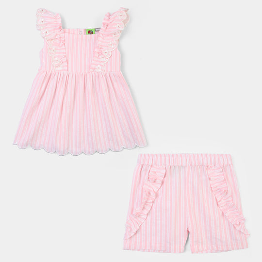 Infant Girls Cotton 2Pc Suit- Pink Stripes