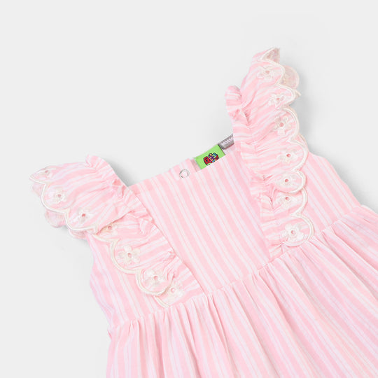Infant Girls Cotton 2Pc Suit- Pink Stripes