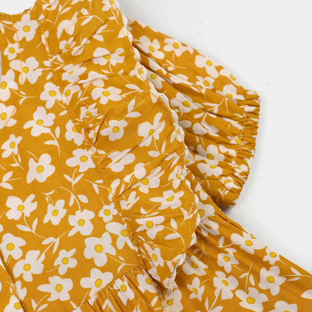 Infant Girls Cotton 2Pc Suit Daisy- Mustard