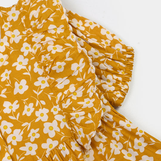 Infant Girls Cotton 2Pc Suit Daisy- Mustard