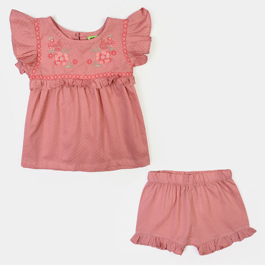 Infant Girls Jacquard 2Pc Suit Old Rose - Peach