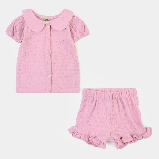 Infant Girls Poly Crinkle 2Pc Suit Shine Bright -Light Pink