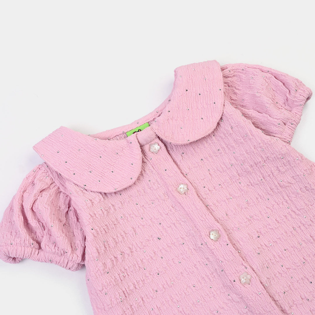 Infant Girls Poly Crinkle 2Pc Suit Shine Bright -Light Pink