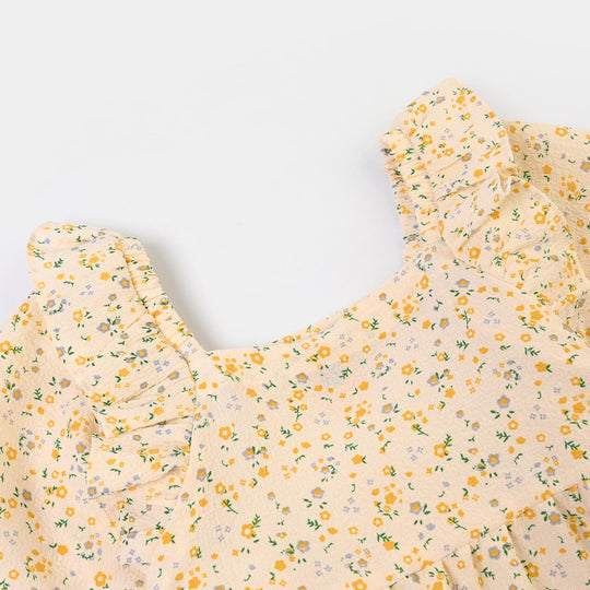 Girls Polyester Co-Ord Set Mustard-Multi