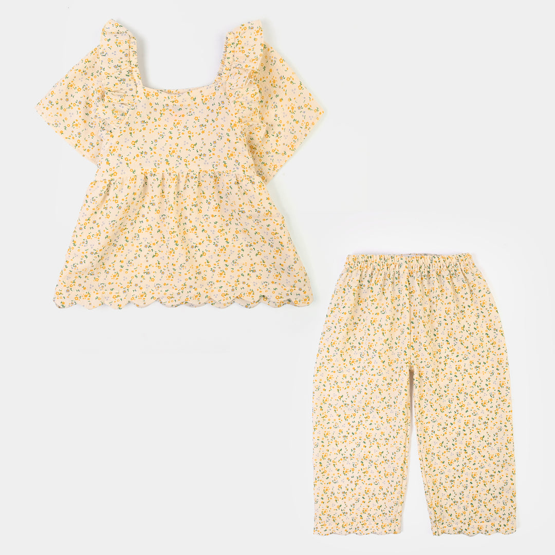 Girls Polyester Co-Ord Set Mustard-Multi