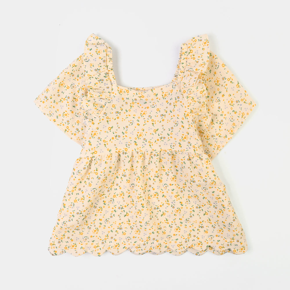 Girls Polyester Co-Ord Set Mustard-Multi