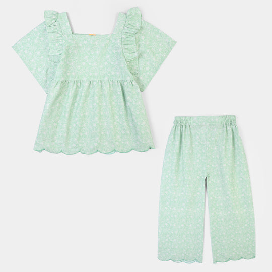 Girls Cotton Co-Ord Set Botanic-GREEN