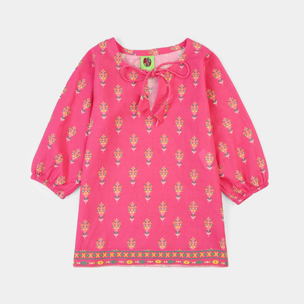 Infant Girls Cotton Printed 2Pcs Gulaab-Pink