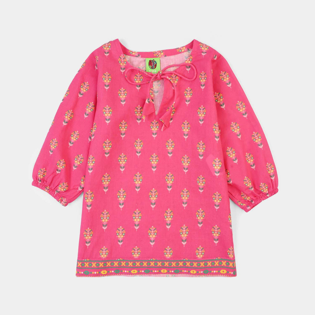 Infant Girls Cotton Printed 2Pcs Gulaab-Pink