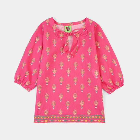 Infant Girls Cotton Printed 2Pcs Gulaab-Pink