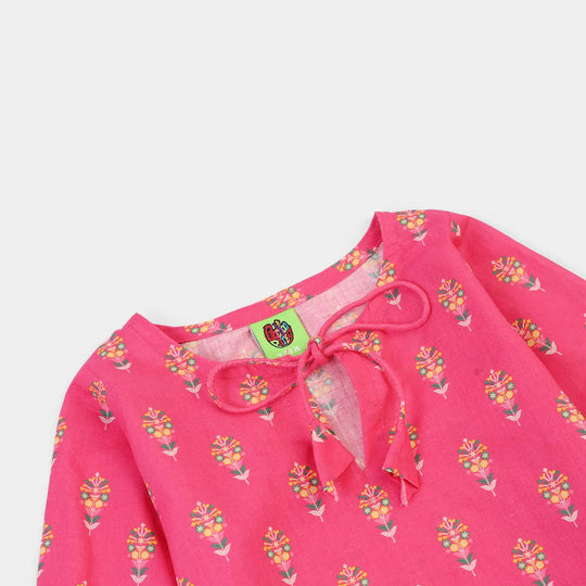 Infant Girls Cotton Printed 2Pcs Gulaab-Pink
