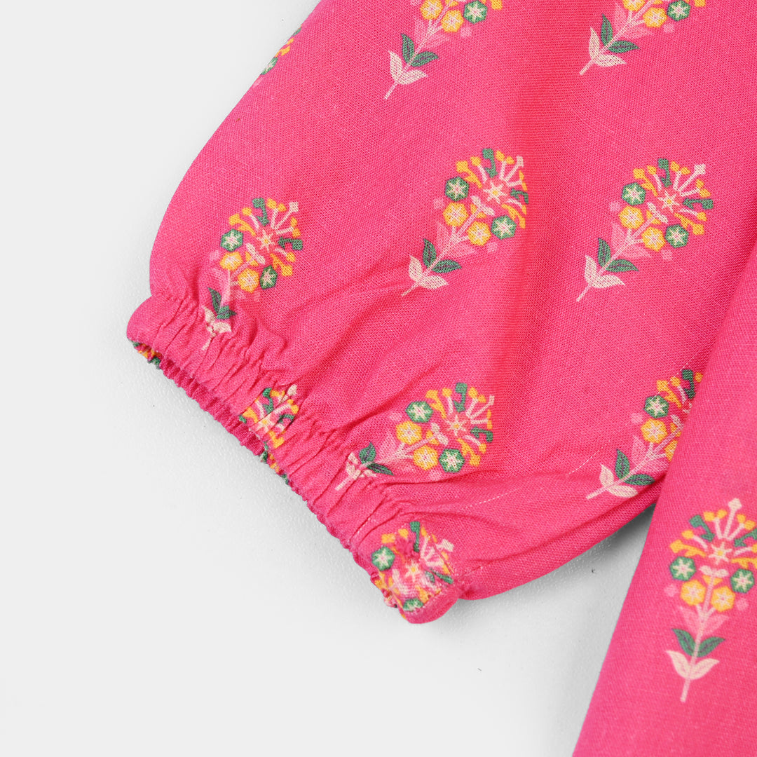 Infant Girls Cotton Printed 2Pcs Gulaab-Pink