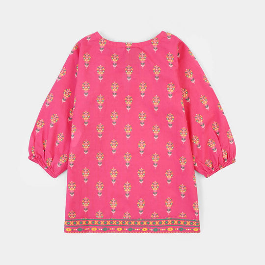 Infant Girls Cotton Printed 2Pcs Gulaab-Pink