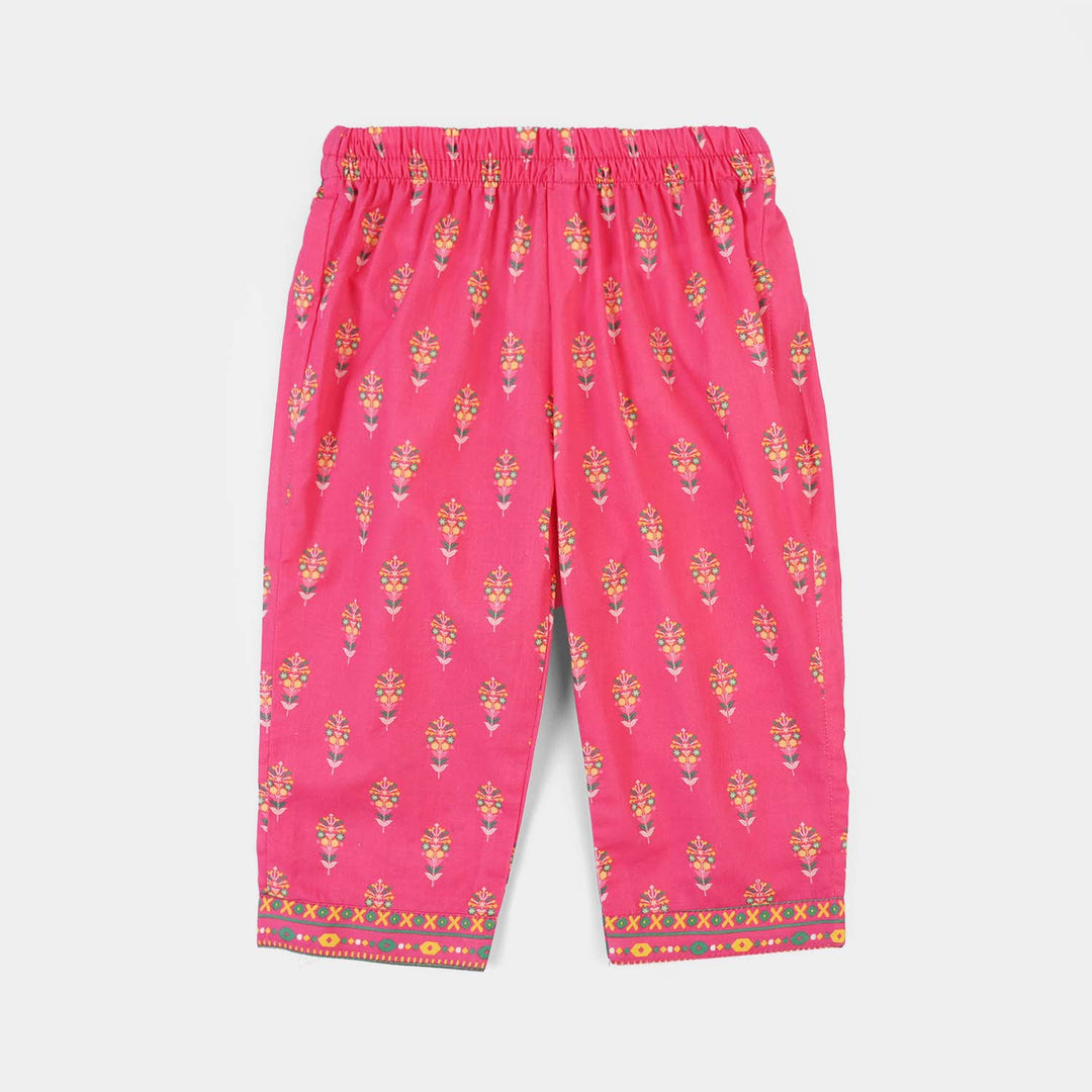 Infant Girls Cotton Printed 2Pcs Gulaab-Pink