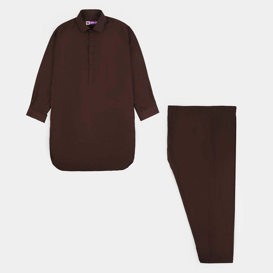 Boys Poly Viscose 2Piece Suit (Blended)-D.Brown