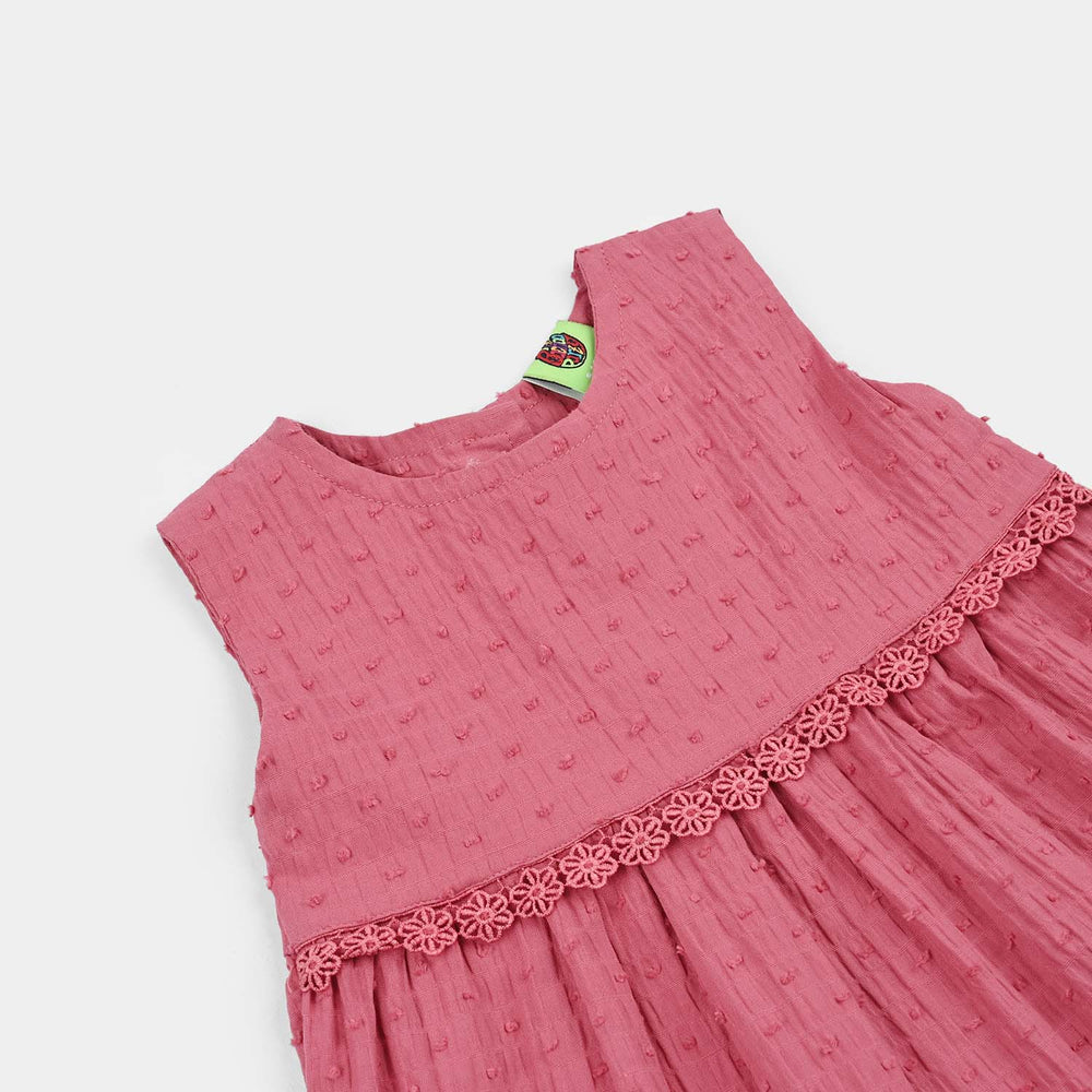 Infant Girls Cotton Brochia Causal Frock Candy-Pink