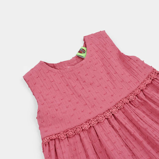 Infant Girls Cotton Brochia Causal Frock Candy-Pink