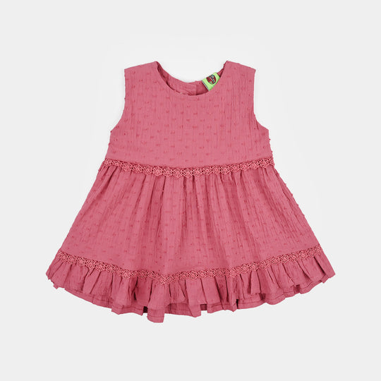 Infant Girls Cotton Brochia Causal Frock Candy-Pink