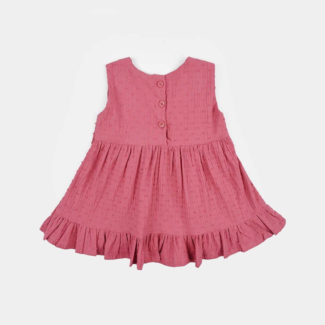Infant Girls Cotton Brochia Causal Frock Candy-Pink