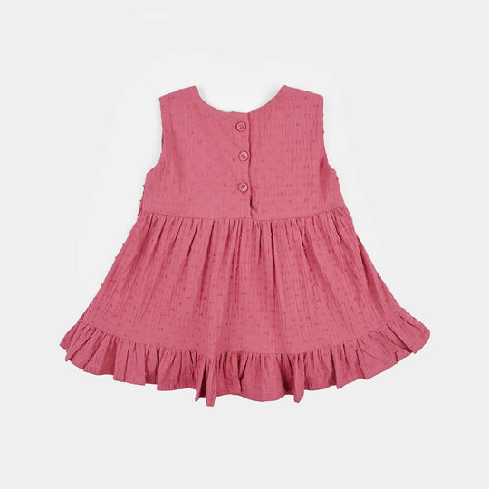 Infant Girls Cotton Brochia Causal Frock Candy-Pink