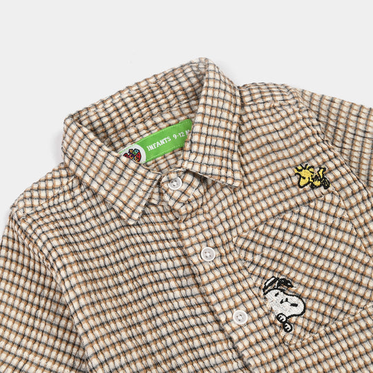 Infant Boys Yarn Dyed Shirt (Character Pocket)-BROWN
