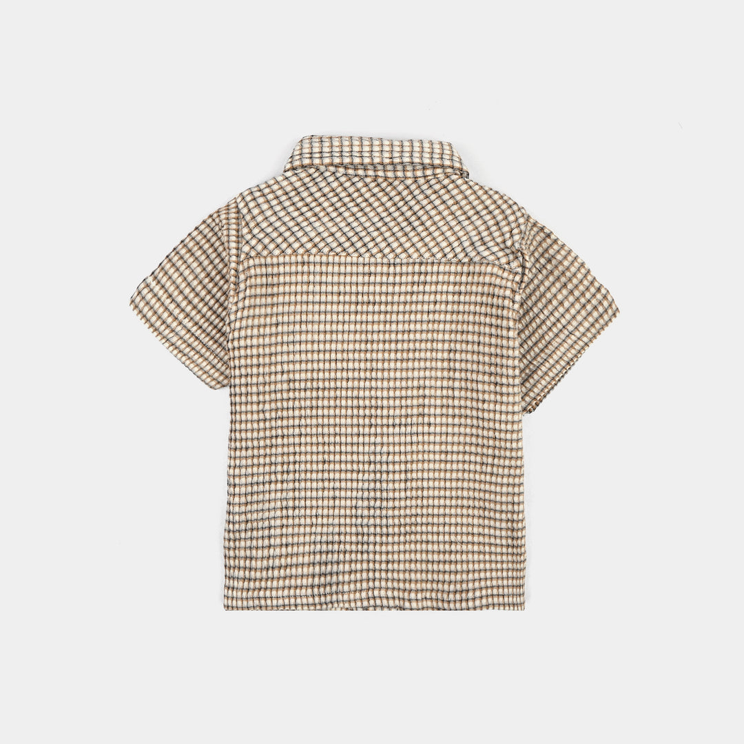 Infant Boys Yarn Dyed Shirt (Character Pocket)-BROWN