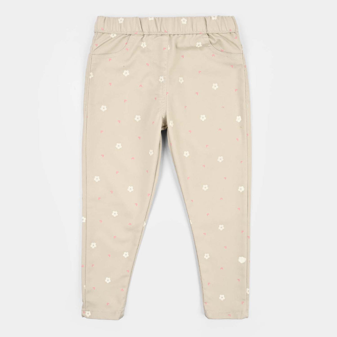 Girls Cotton Twill JEGGING Printed FLORAL-BEIGE