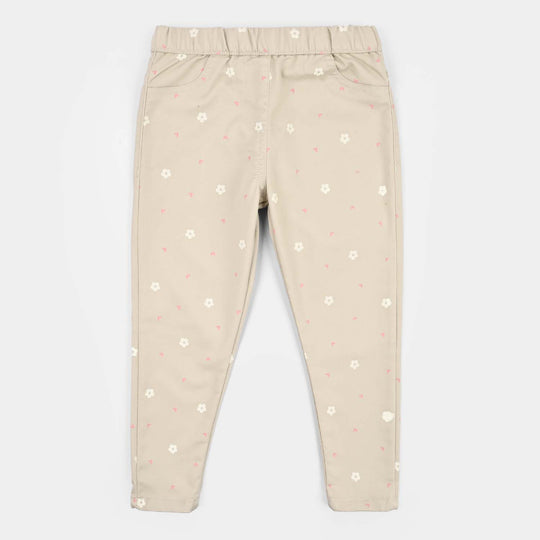 Girls Cotton Twill JEGGING Printed FLORAL-BEIGE