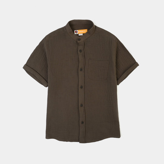 Boys Gauze Shirt (Fully Here)-Olive