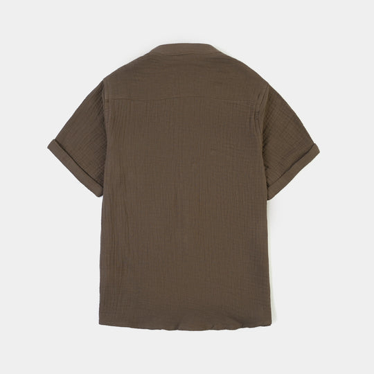 Boys Gauze Shirt (Fully Here)-Olive