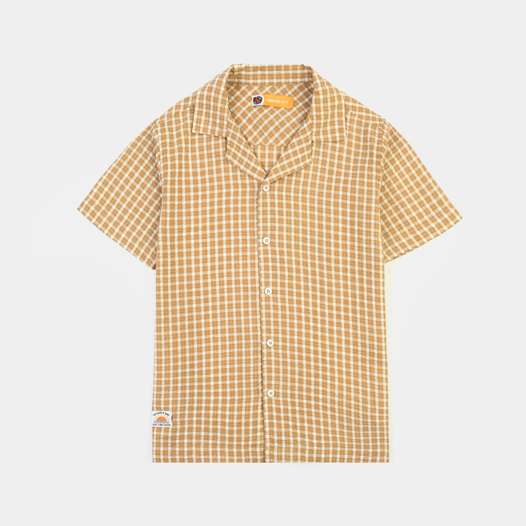 Boys Yarn Dyed Shirt (Good Time Ahead)-BROWN