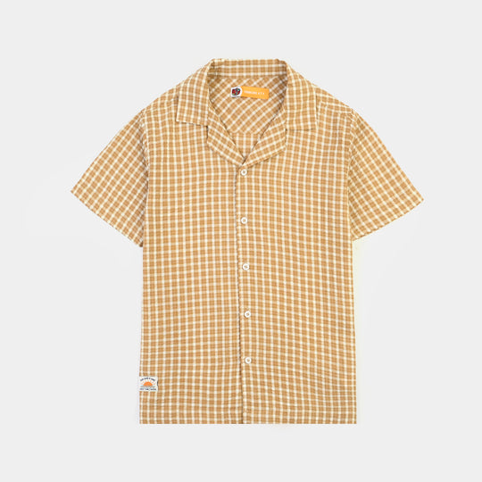 Boys Yarn Dyed Shirt (Good Time Ahead)-BROWN