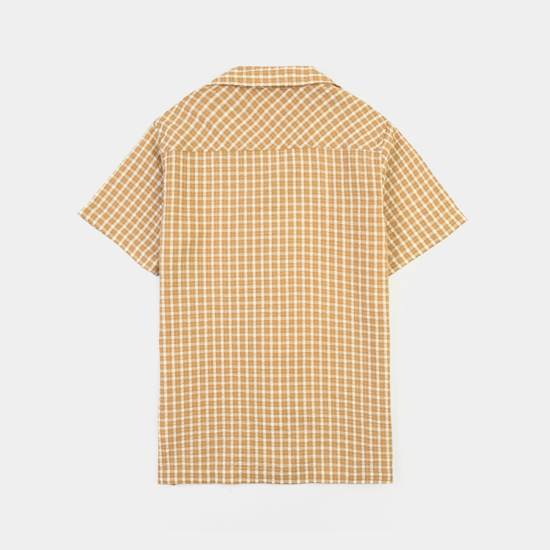 Boys Yarn Dyed Shirt (Good Time Ahead)-BROWN
