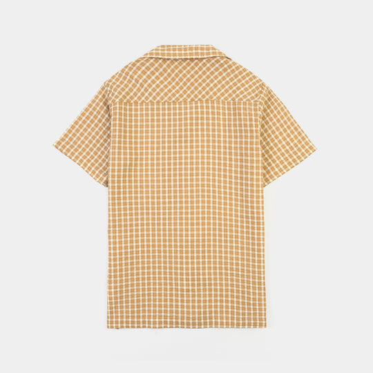 Boys Yarn Dyed Shirt (Good Time Ahead)-BROWN