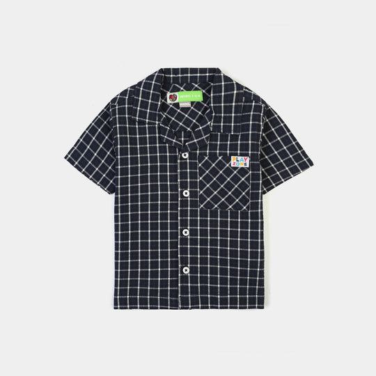 Infant Boys Yarn Dyed Shirt (Play)-Navy.Check