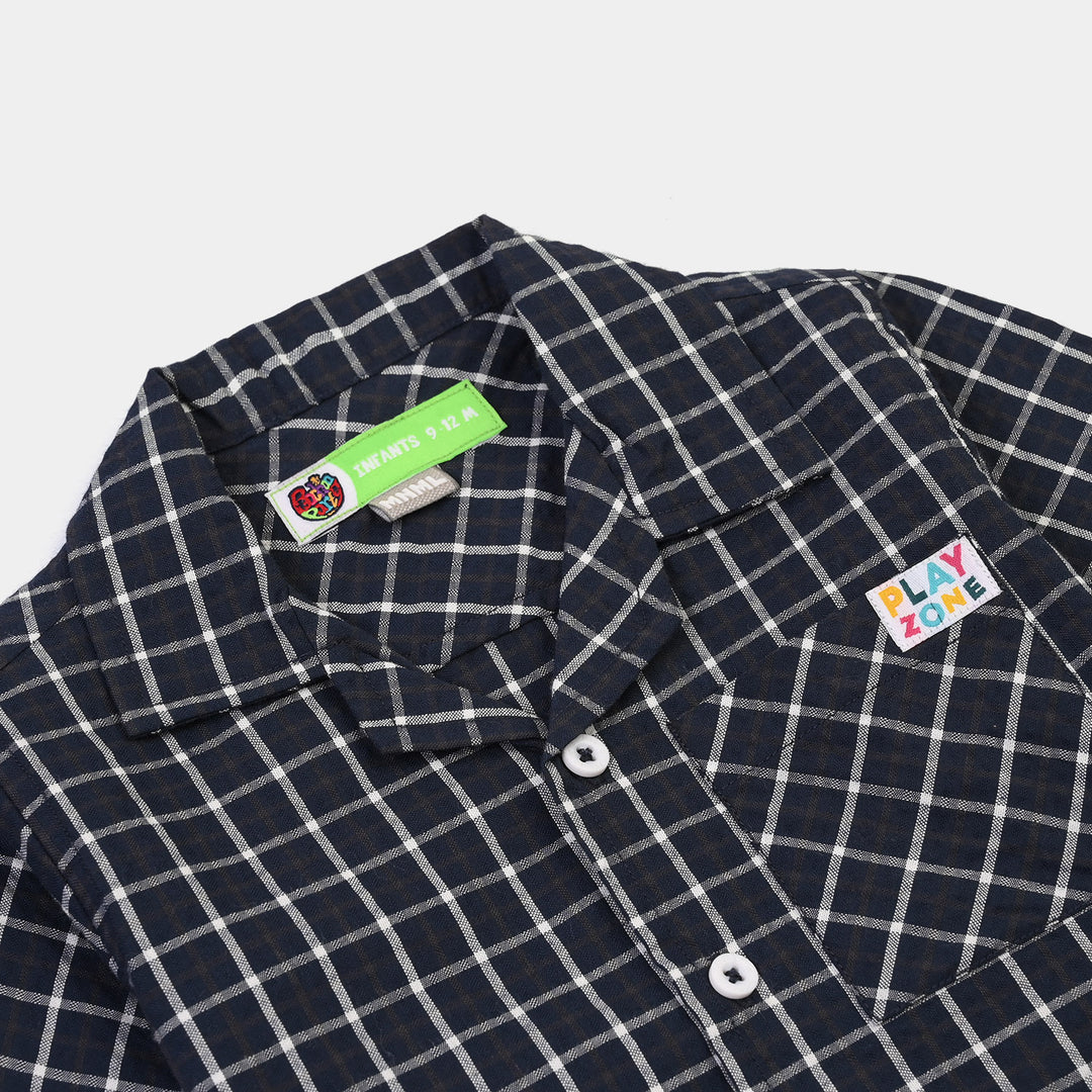 Infant Boys Yarn Dyed Shirt (Play)-Navy.Check