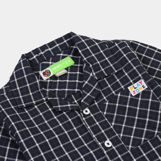 Infant Boys Yarn Dyed Shirt (Play)-Navy.Check